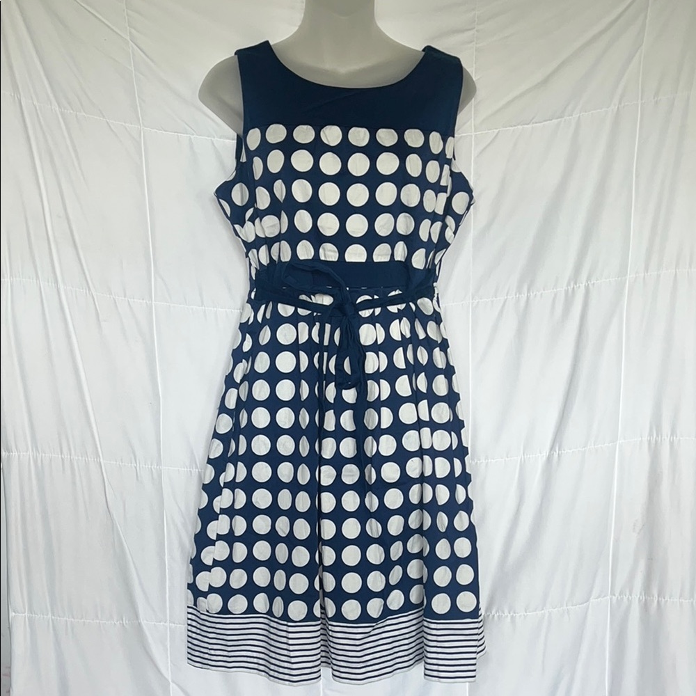 Motherhood Maternity Blue White Polka Dote Sleeveless Knee Length Dress Large
